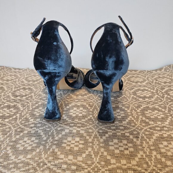 Lucia Velvet Knotted Ankle Strap Heels – Navy Blue, Size 10 - Picture 6 of 6